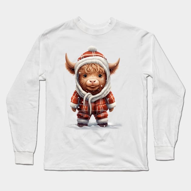 Christmas Baby Highland Cow #2 Long Sleeve T-Shirt by Chromatic Fusion Studio